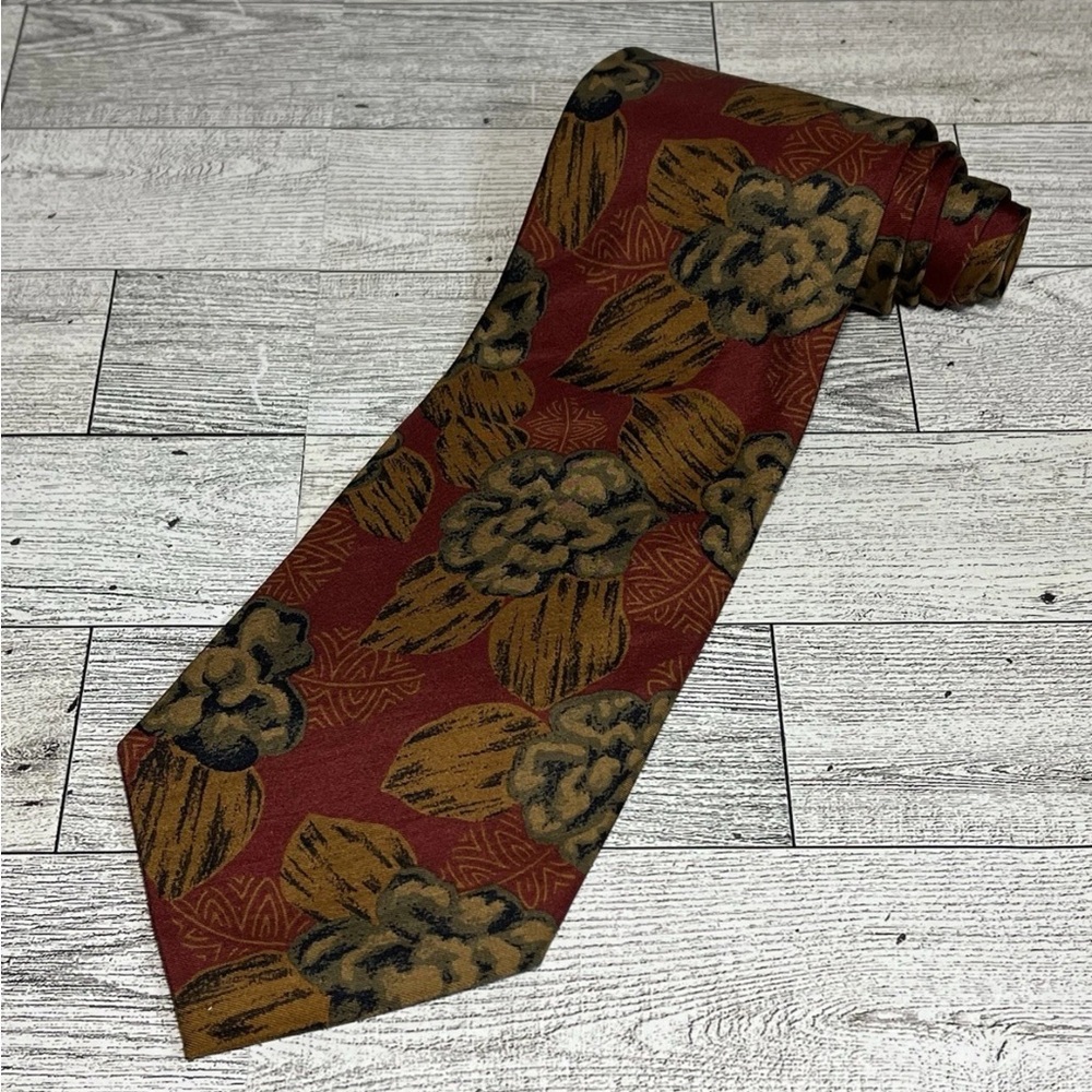 Christian Dior Monsieur Italian Woven Silk Floral Pears Neck Tie Multicolor